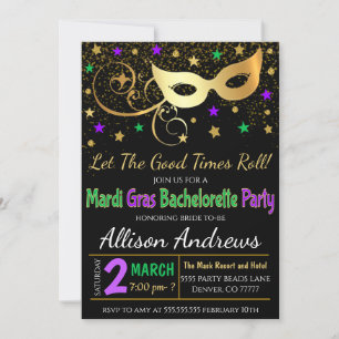 Invitación a la fiesta de Bachelorette Mardi Gras