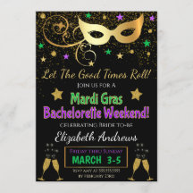 Invitación a la fiesta de Bachelorette Mardi Gras