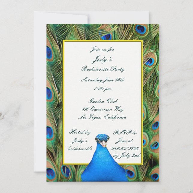 Invitación a la Fiesta de Bachelorette Peacock (Anverso)