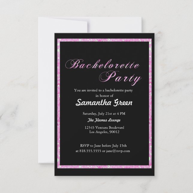 Invitación a la fiesta de Bachelorette, Purpurina  (Anverso)