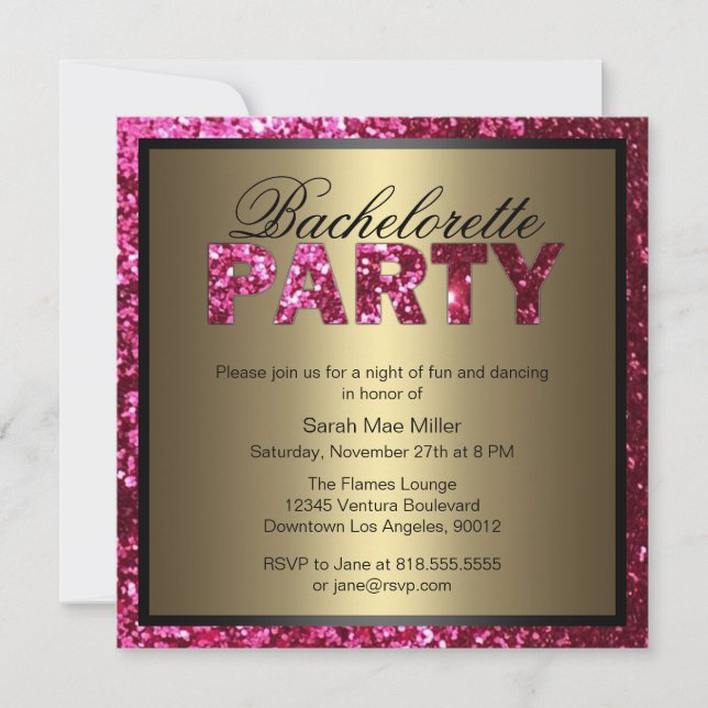 Invitación a la fiesta de Bachelorette, Purpurina  (Anverso)