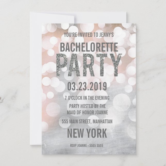 Invitación a la fiesta de Bachelorette, Purpurina  (Anverso)