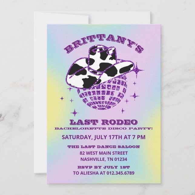 Invitación a la fiesta de Bachelorette Retro Disco (Anverso)