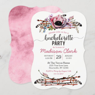 Invitación a la fiesta de Bachelorette rosa de la 