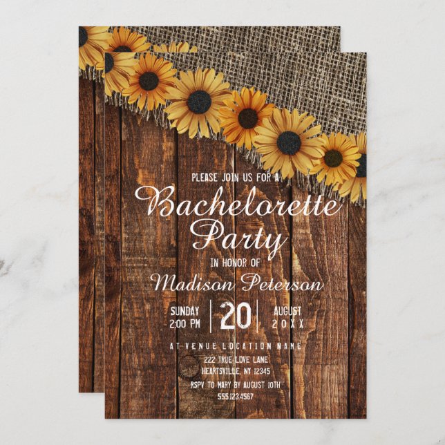 Invitación a la fiesta de Bachelorette Rustic Wood (Anverso / Reverso)