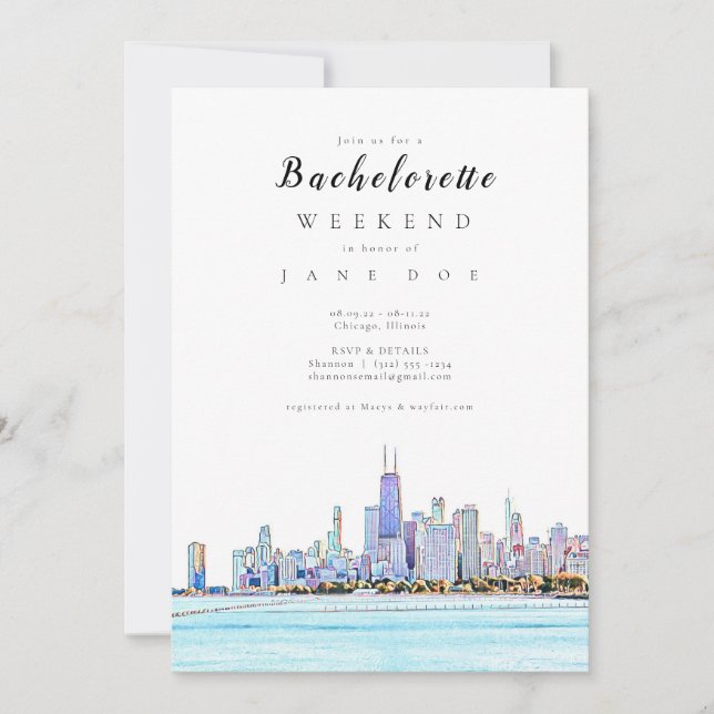 Invitación a la fiesta de Bachelorette Skyline de  (Anverso)
