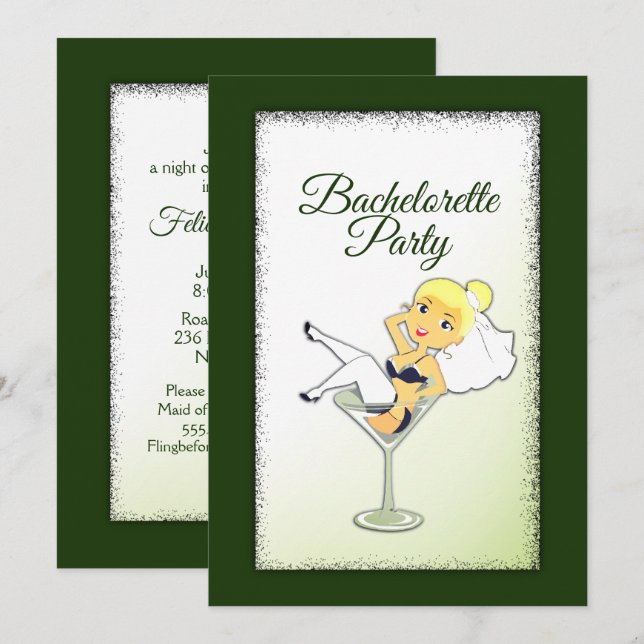 Invitación a la Fiesta de Bachelorette Verde de Hu (Anverso / Reverso)