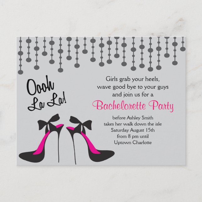 Invitación a la fiesta de Bachelortte de High Heel (Anverso)