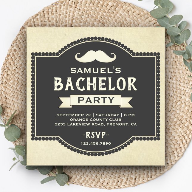 Invitación a la fiesta de bachiller de bigote rúst (Subido por el creador)