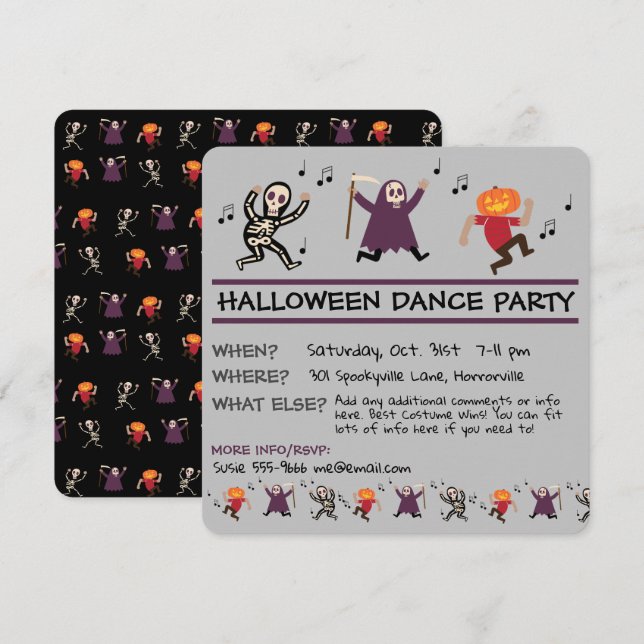 Invitación a la fiesta de baile de Halloween (Anverso / Reverso)
