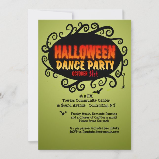 Invitación a la fiesta de baile de Halloween (Anverso)