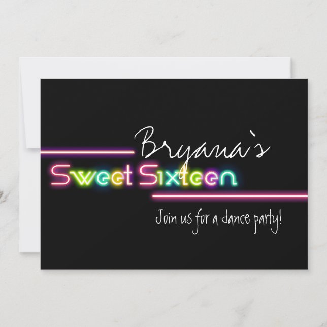 Invitación a la fiesta de baile de neón luminoso d (Anverso)