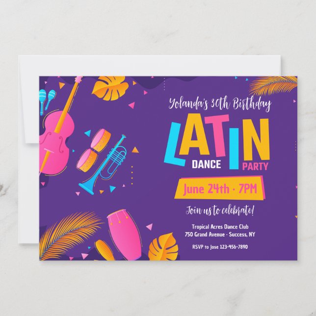 Invitación a la fiesta de baile latino (Anverso)