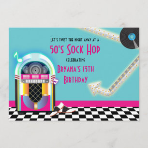 Invitación a la fiesta de baile Sock Hop con tocad