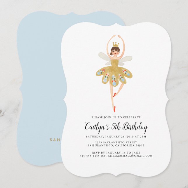 Invitación a la fiesta de ballet | Ballerina Birth (Anverso / Reverso)