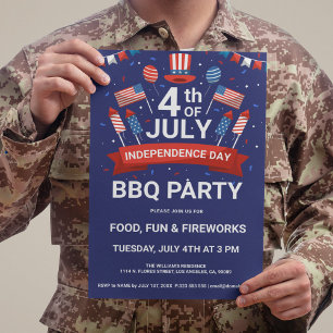 Invitación a la fiesta de barbacoa con fuegos arti