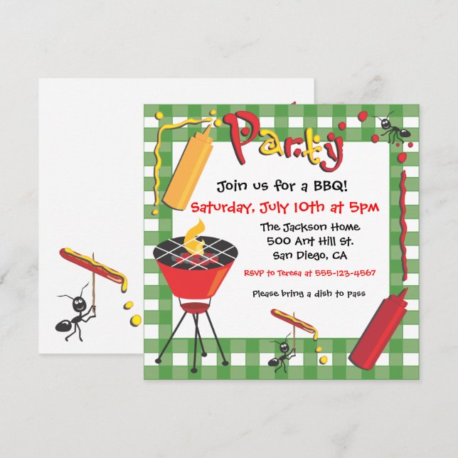 Invitación a la fiesta de barbacoa con invitados n (Anverso / Reverso)