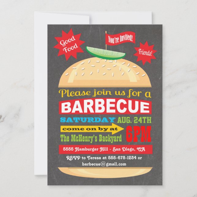 Invitación a la fiesta de barbacoa de Chalkboard H (Anverso)