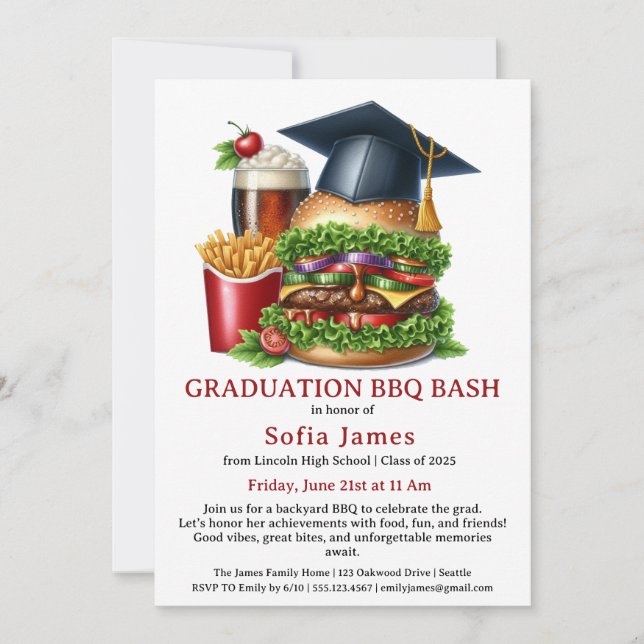 Invitación a la fiesta de barbacoa de graduación | (Anverso)