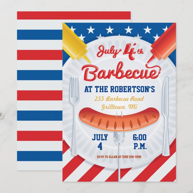 Invitación a la fiesta de barbacoa del 4 de julio (Anverso / Reverso)