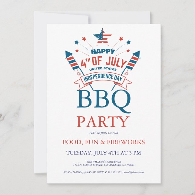 Invitación a la fiesta de barbacoa del 4 de julio  (Anverso)