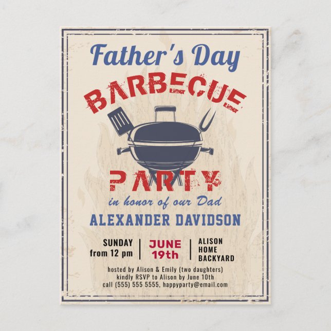 Invitación a la fiesta de barbacoa del Día del Pad (Anverso)