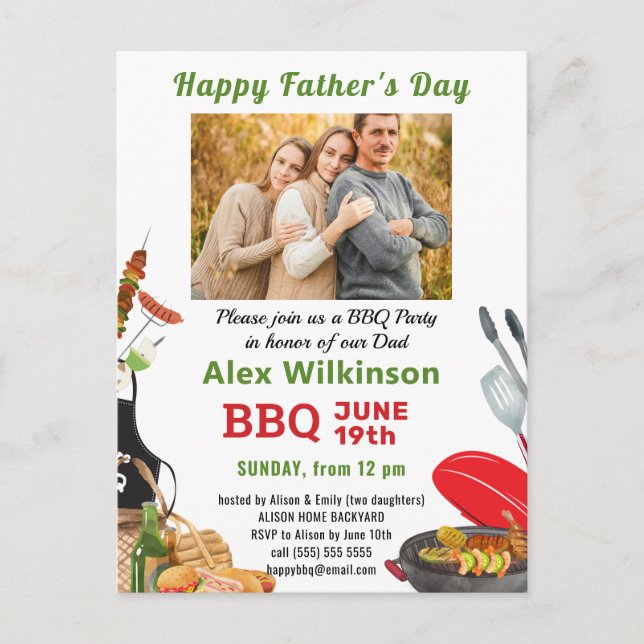 Invitación a la fiesta de barbacoa del Día del Pad (Anverso)
