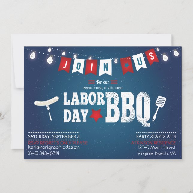 Invitación a la fiesta de barbacoa del Día del Tra (Anverso)