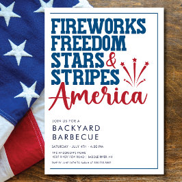 Invitación a la fiesta de barbacoa en blanco y azu