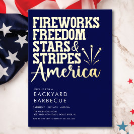 Invitación a la fiesta de barbacoa en blanco y azu