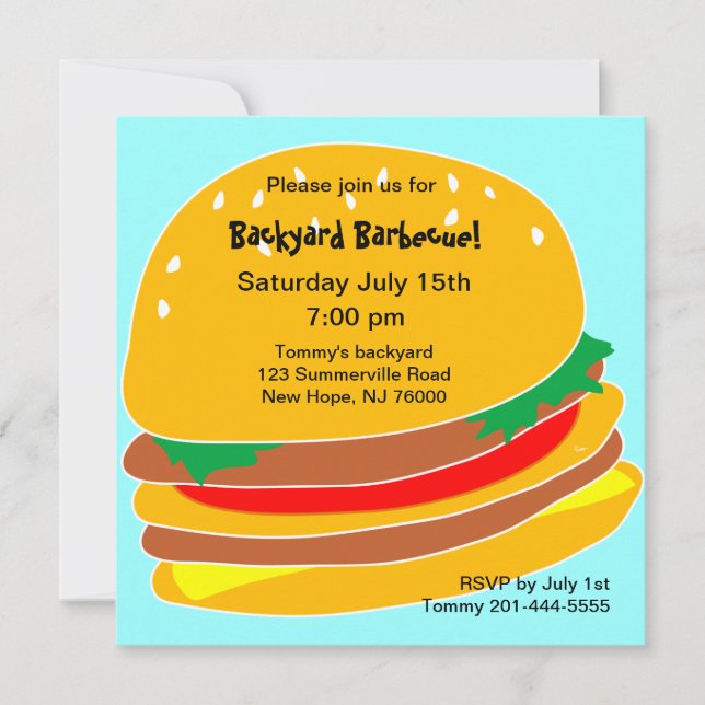 Invitación a la fiesta de barbacoa en Burger (Anverso)