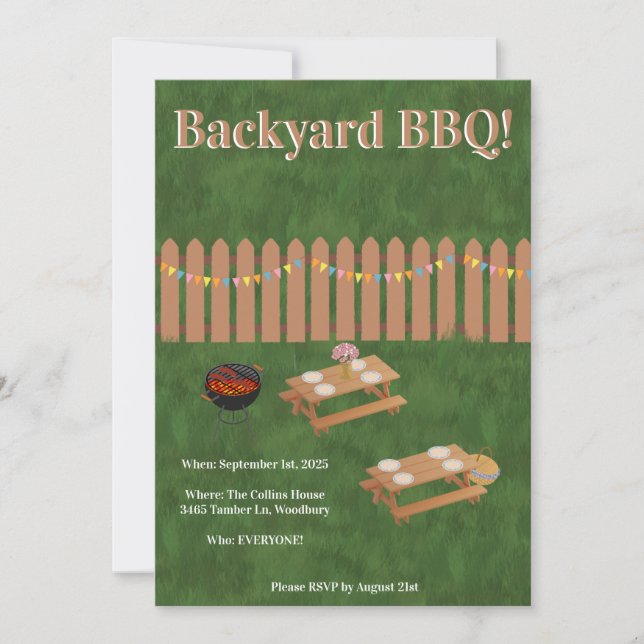 Invitación a la fiesta de barbacoa en el patio tra (Anverso)