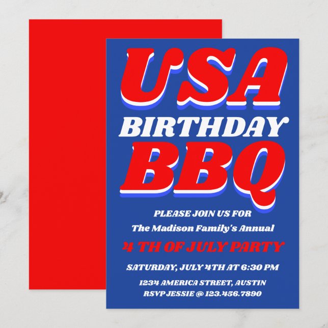Invitación a la fiesta de barbacoa patriótica de E (Anverso / Reverso)