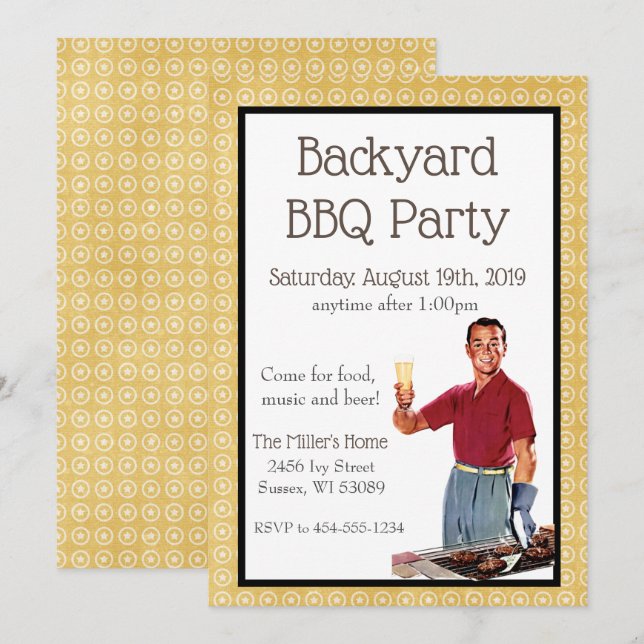 Invitación a la fiesta de barbacoa retro (Anverso / Reverso)