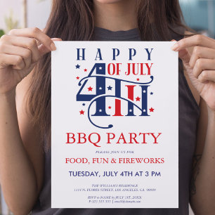 Invitación a la fiesta de barbacoa y fuegos artifi