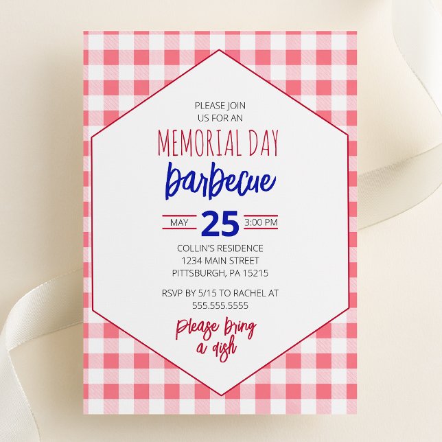 Invitación a la Fiesta de Barbacoa y Picnic (Memorial Day Barbecue Party Invitation - Picnic Table Design - Pot Luck Memorial Day)