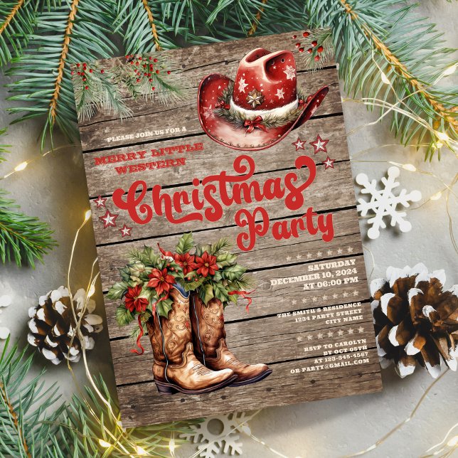 Invitación a la fiesta de Barn Occidental (Western Barn Party Invitation Holiday Invite)