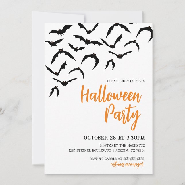 Invitación a la fiesta de Bats Halloween (Anverso)