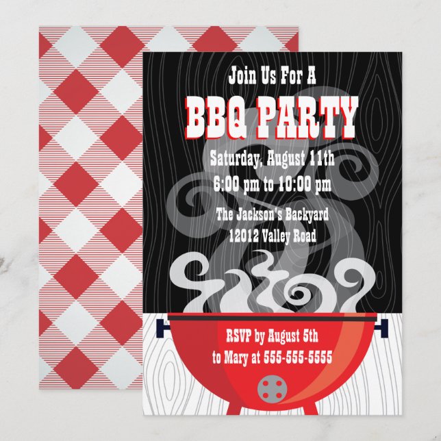 Invitación a la fiesta de BBQ con humo (Anverso / Reverso)