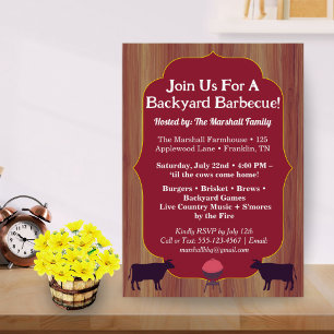 Invitación a la fiesta de BBQ en una granja rústic
