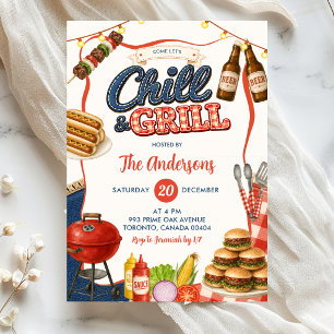 Invitación a la fiesta de BBQ Gingham Denim Chill 