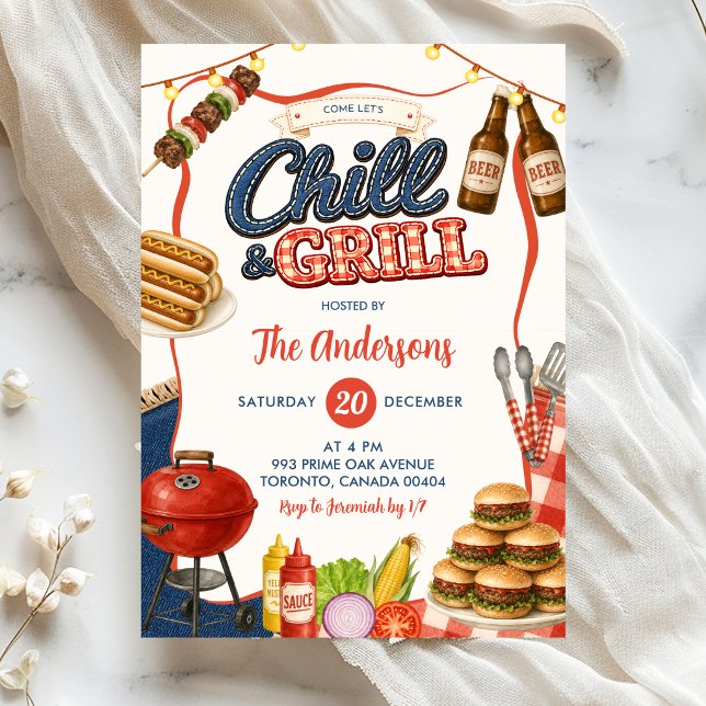 Invitación a la fiesta de BBQ Gingham Denim Chill  (Subido por el creador)