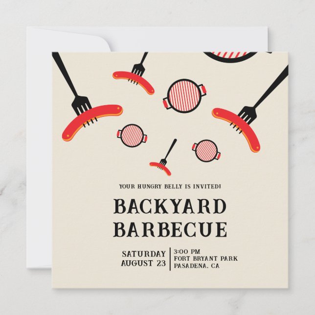 Invitación a la fiesta de BBQ Grill & Fork (Anverso)