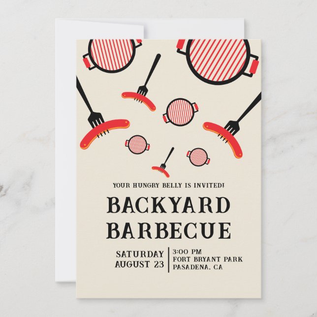 Invitación a la fiesta de BBQ Grill & Fork (Anverso)