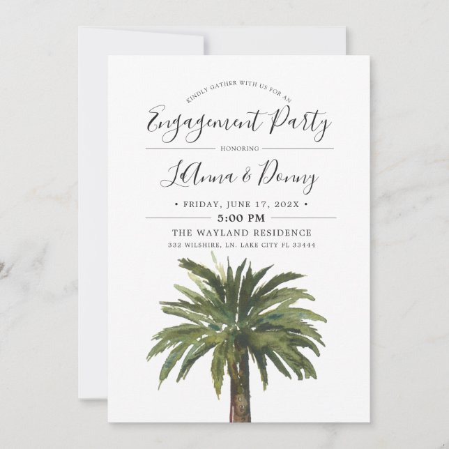 Invitación a la fiesta de Beach Engagement Palms D (Anverso)