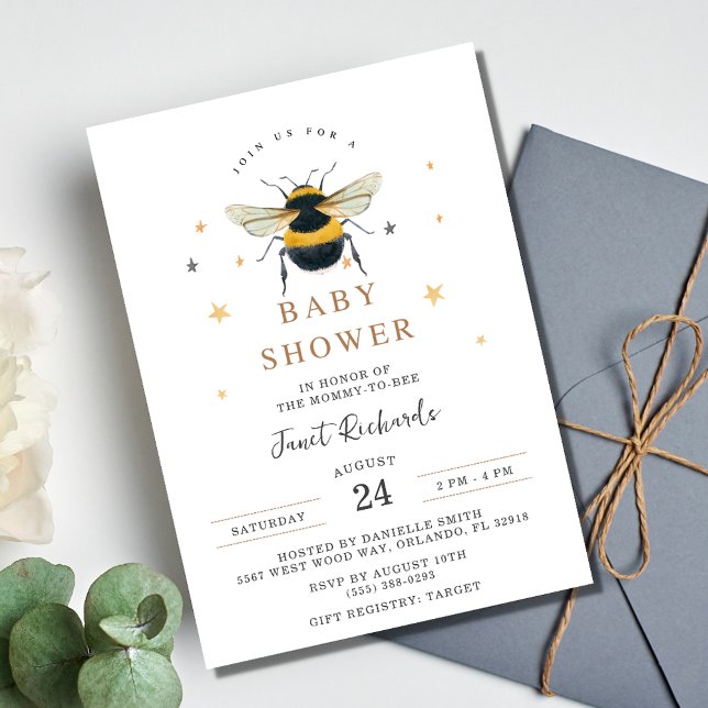 Invitación a la fiesta de bebé Abejorro 'Mamá Abej (Mommy to Bee Bumblebee Baby Shower Invitation)