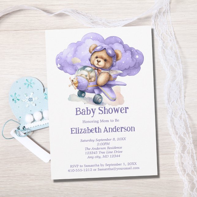 Invitación a la fiesta de bebé 'Avión de oso de pe (Subido por el creador)
