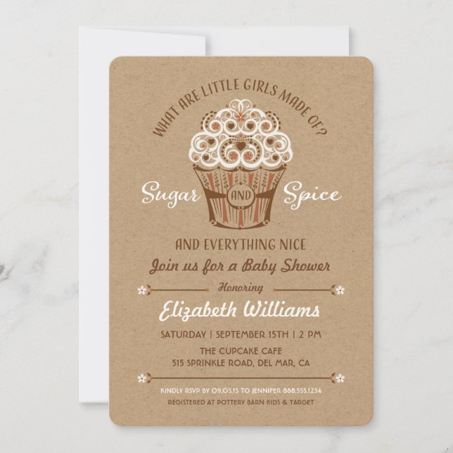 Invitación a la fiesta de bebé con Cupcake de Azúc (Anverso)