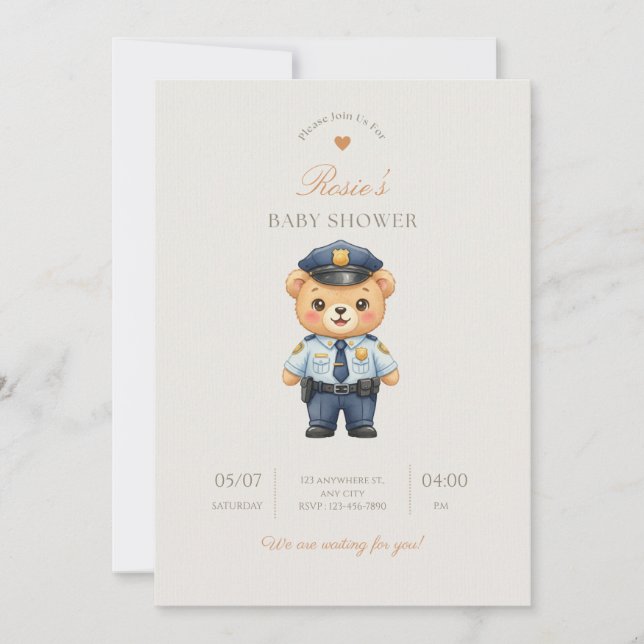 Invitación a la fiesta de bebé con insignia de pol (Anverso)