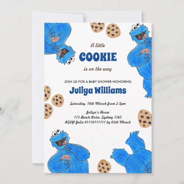 Invitación a la fiesta de bebé de Cookie Monster (Anverso)